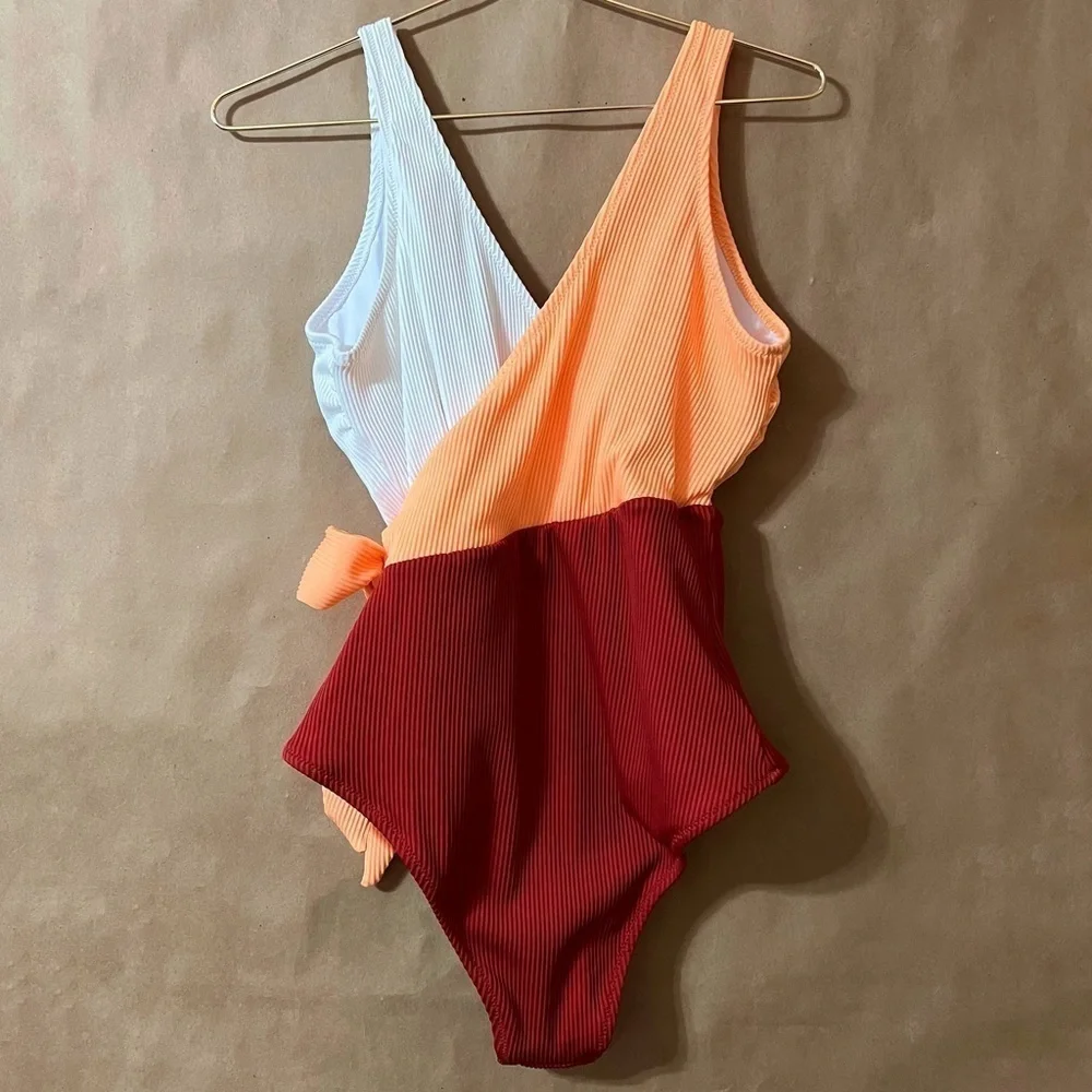 Cupshe | NWT Colorblock Wrap Side Tie One Piece Swimsuit Size M